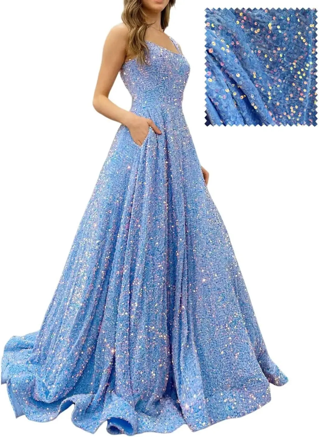 Elegant A-Line Velvet Prom Dress with Pockets and Sequins