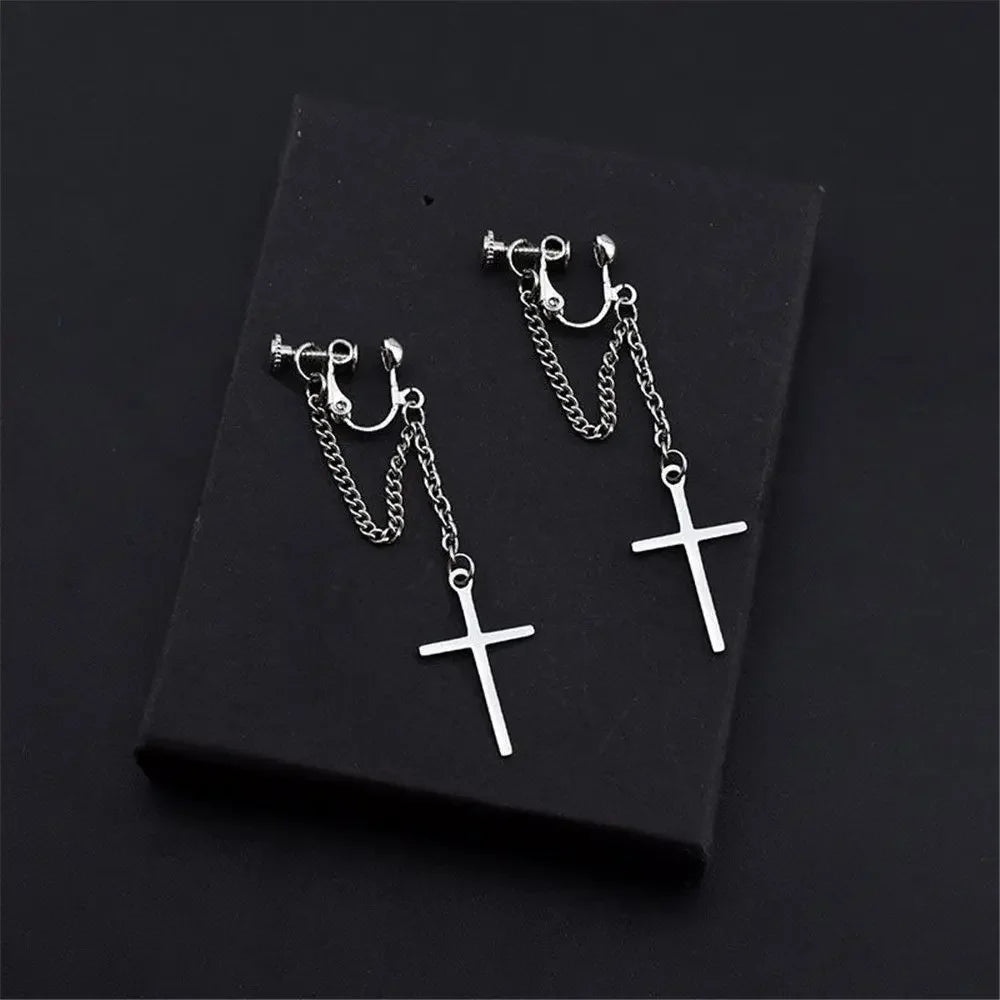 Men Rebellious Cross Stars Stainless Steel Earring