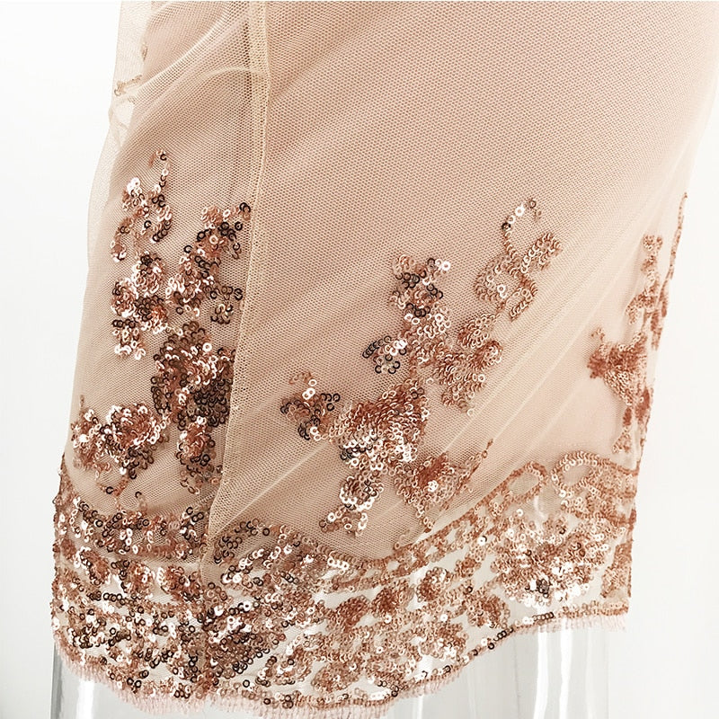 Floral Sequin Plunge Spaghetti Strap Backless Bodycon Mini Dress 10