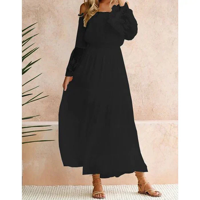 Off Shoulder Lace Bell Sleeve Smocked Tiered Chiffon Maxi Dress - View 7