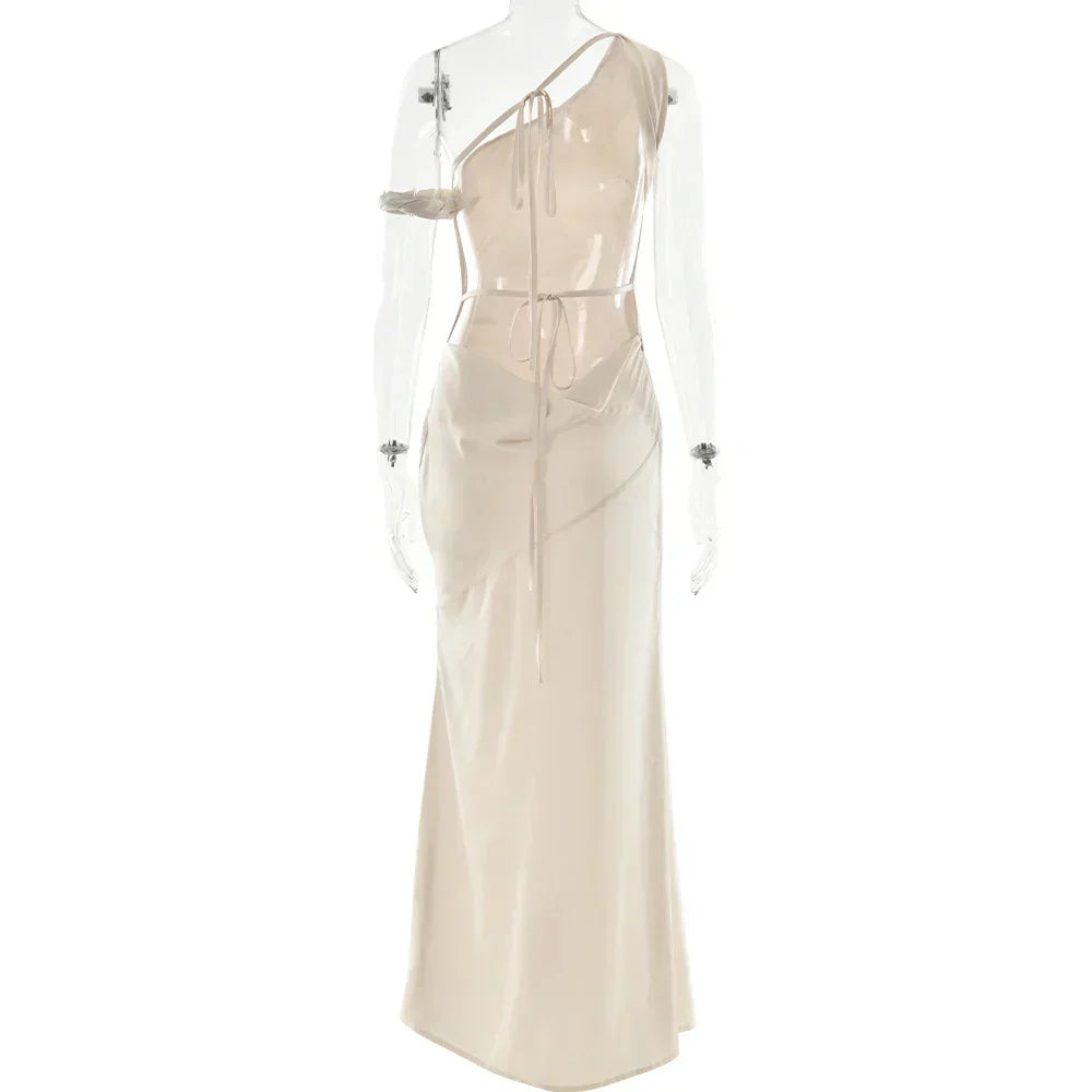 Satin Apricot Backless Long Dress - View 8