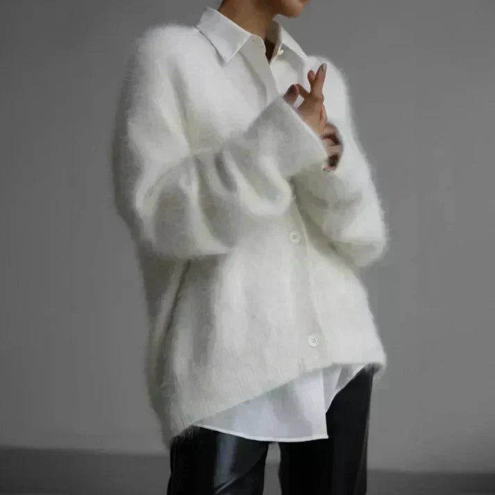 V-Neck Button Front Fuzzy Knit Oversized Cardigan 5