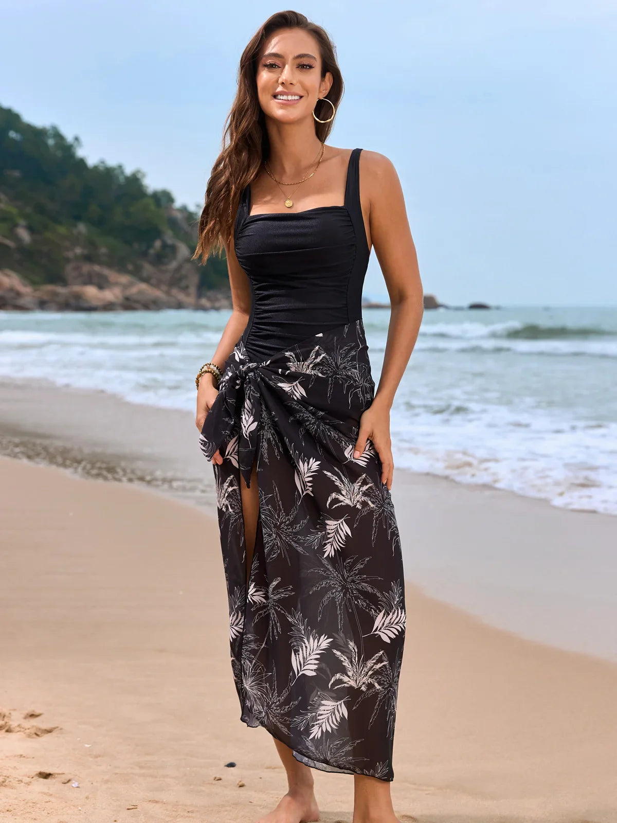 Floral Backless Vacation One Piece Set