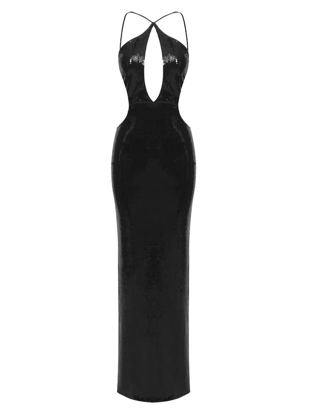 Sequin Deep V-Neck Halter Mermaid High Split Maxi Dress - View 16
