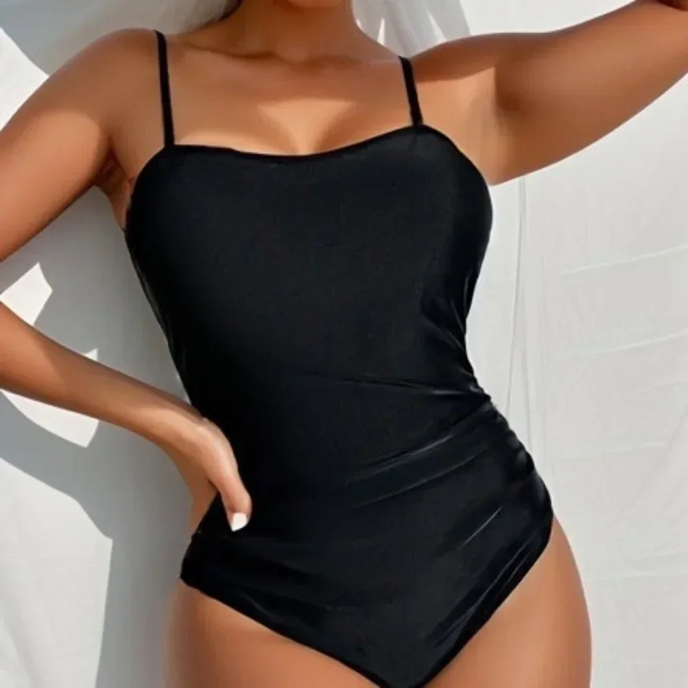 Leaf Print Shirred Square One Piece Set