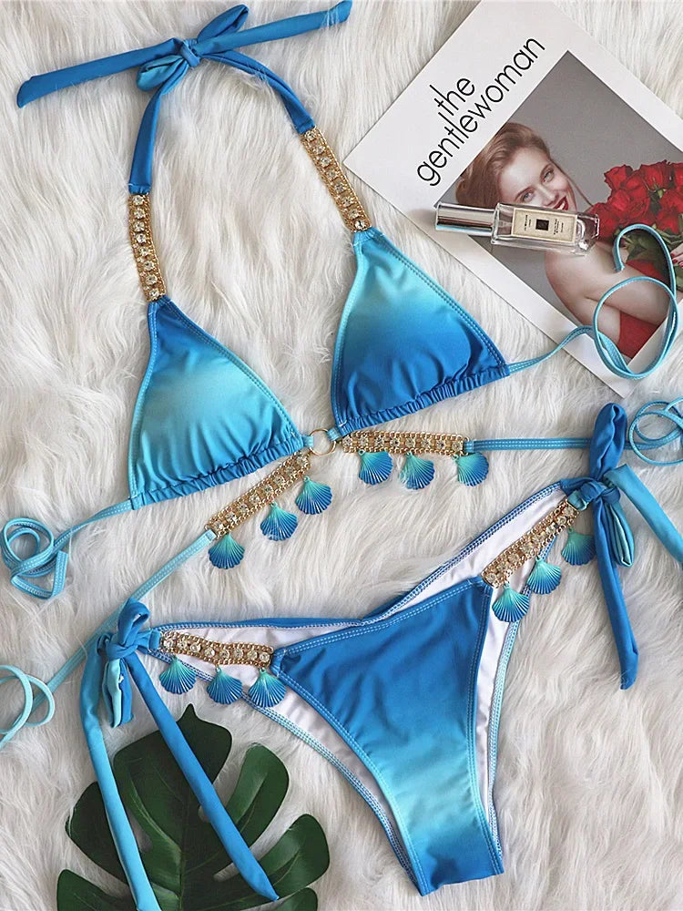 Metal Chains Wrap Around Bikini Set