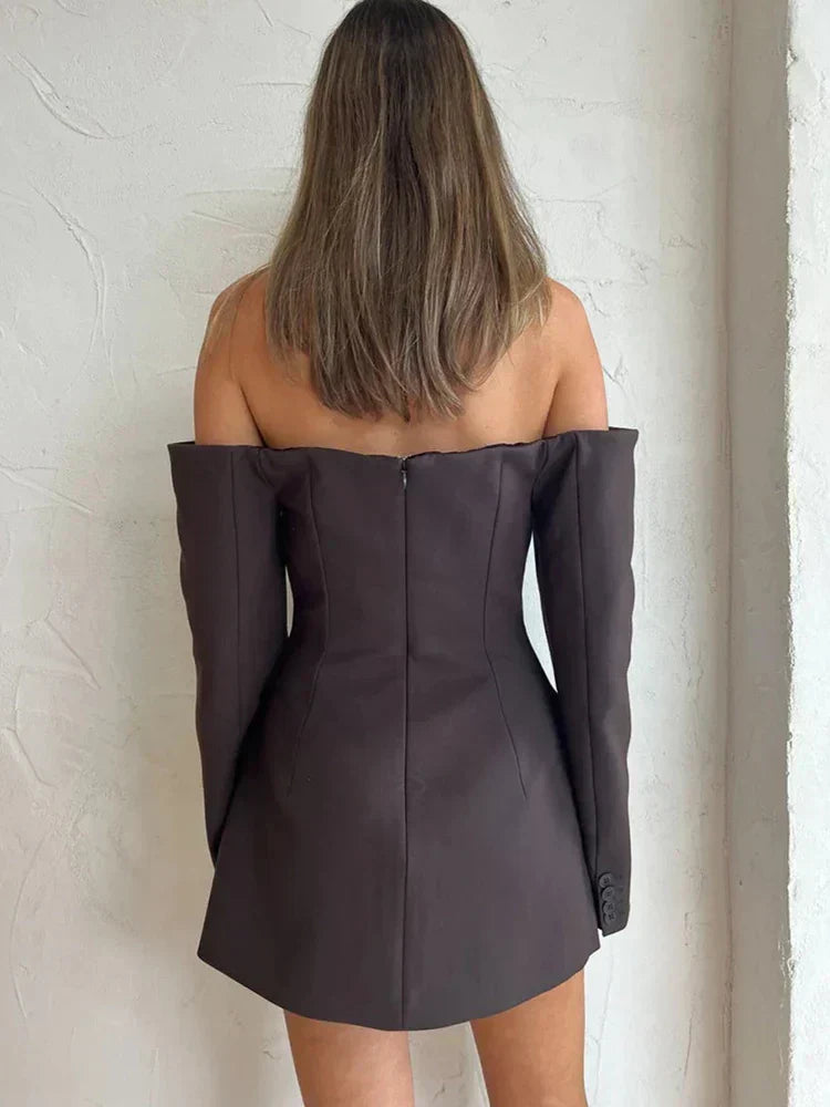 Off Shoulder Button Front Long Sleeve Blazer Mini Dress - View 5