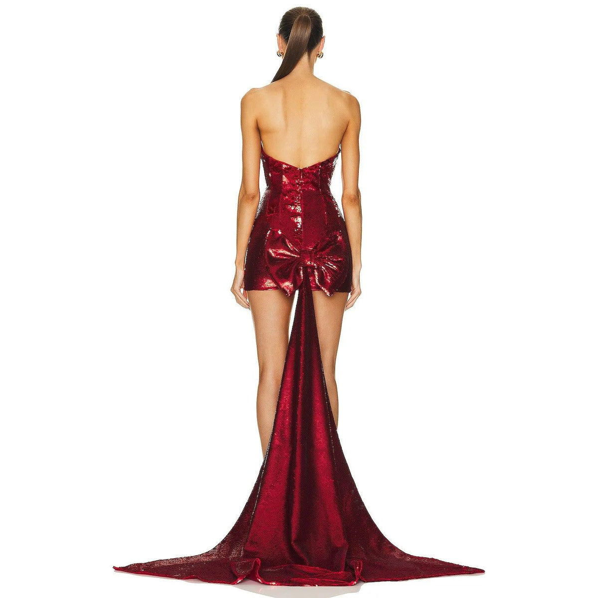 Sequin Strapless Corset Bow Back Fishtail Mini Dress - View 13