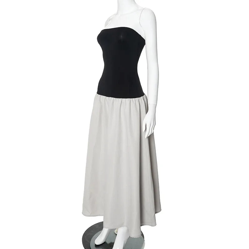 Colorblock Strapless Drop-Waist A-Line Midi Dress 11