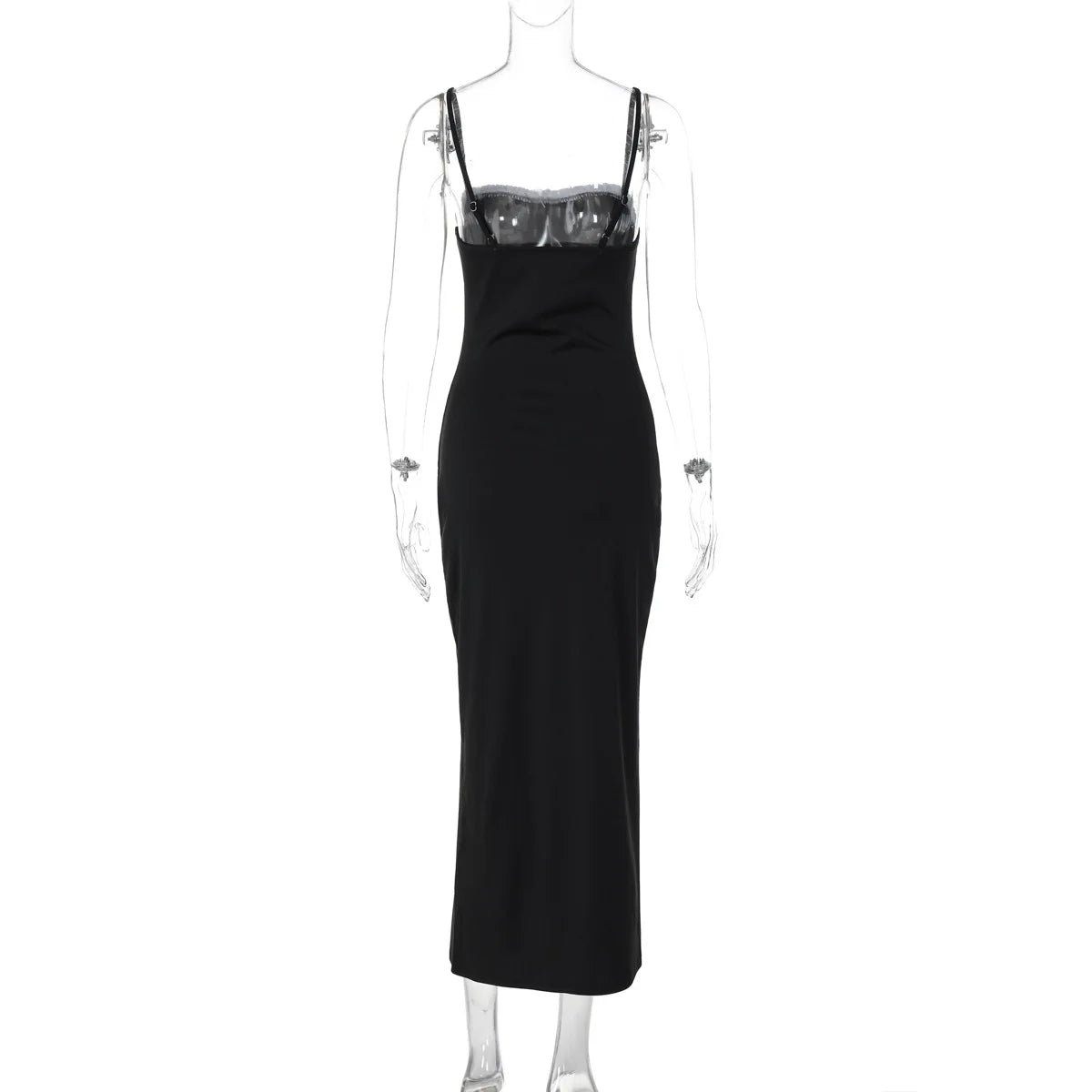 Open Back Lace Patchwork Black Maxi Dress - View 13