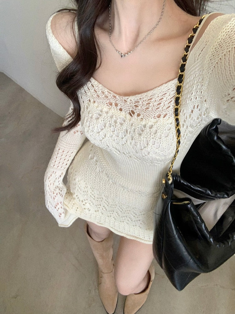 Y2K Gown Korea Mini Slim Brief Long Arm Gown Lace Party