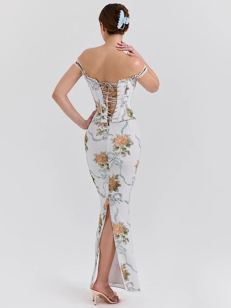 Off Shoulder Backless Maxi Floral Dress