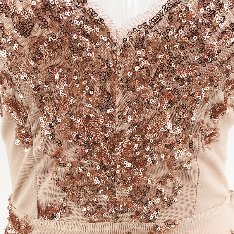 Floral Sequin Plunge Spaghetti Strap Backless Bodycon Mini Dress 9