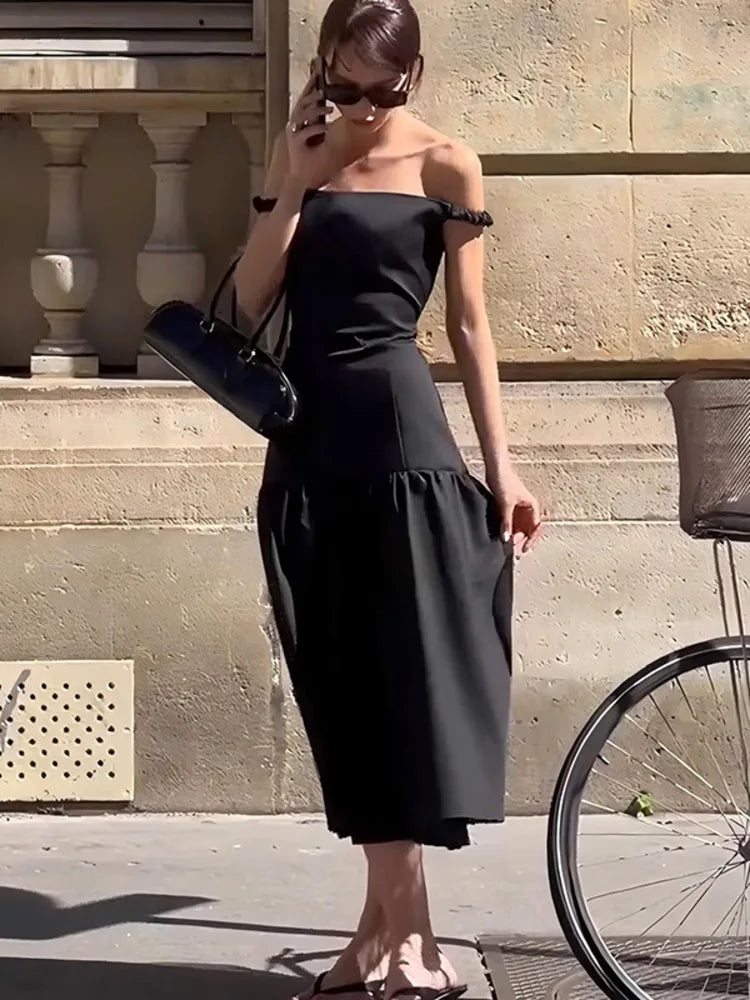 Sleeveless Solid Slash Neck Slim Bodycon Dress