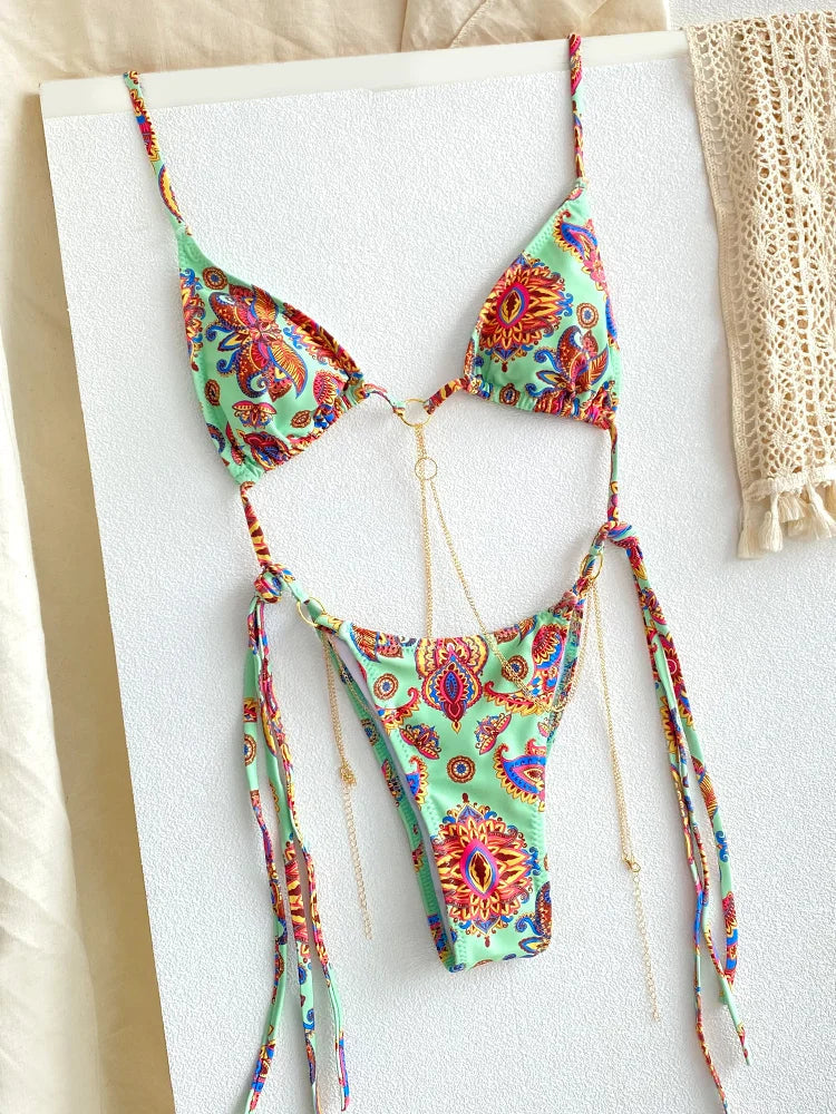 Swimsuit Print Bikinis Micro Thongs Set Bikini Set