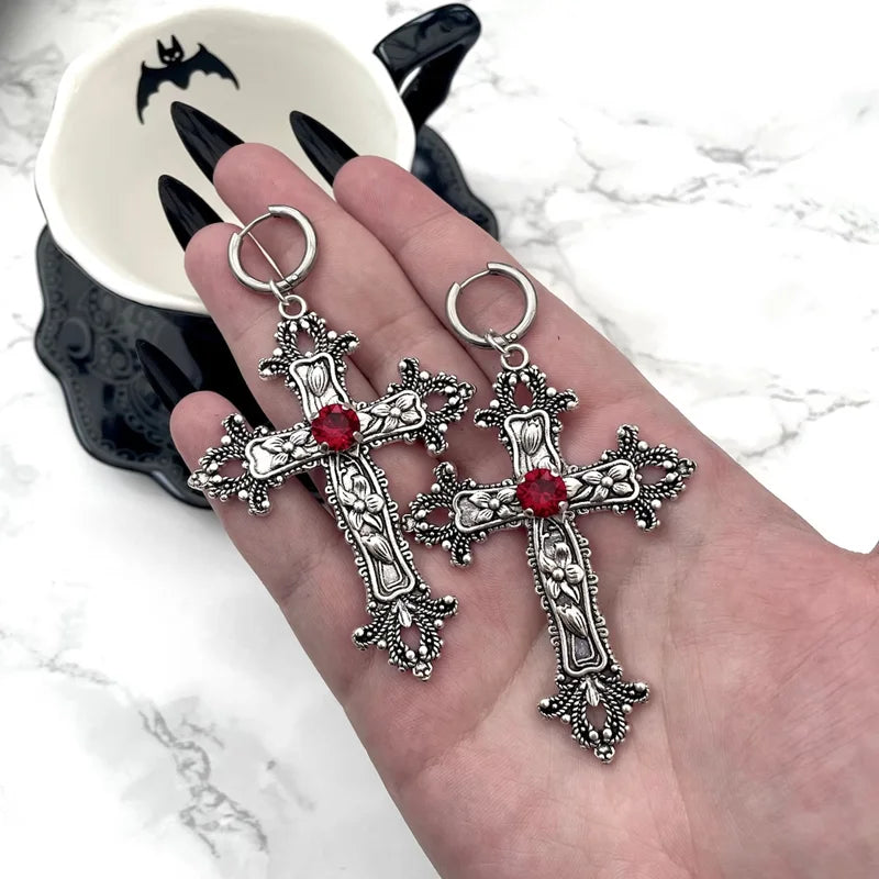 Dark Silver Gem Cross Marriage Declaration Earring