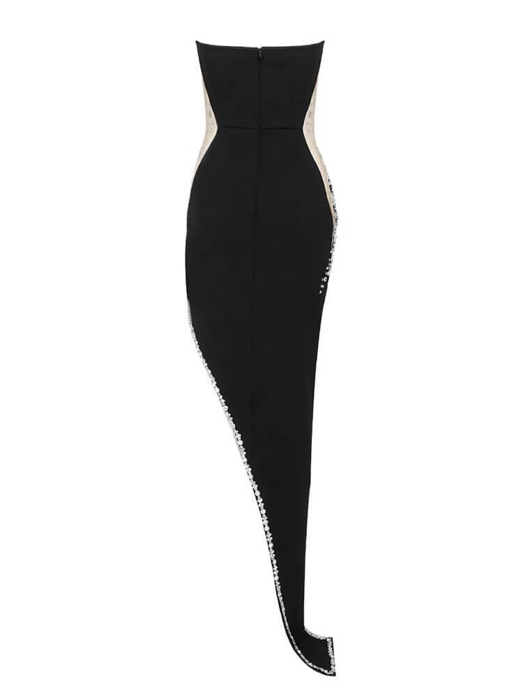 Crystal Embellished Strapless High Slit Bodycon Midi Dress 9
