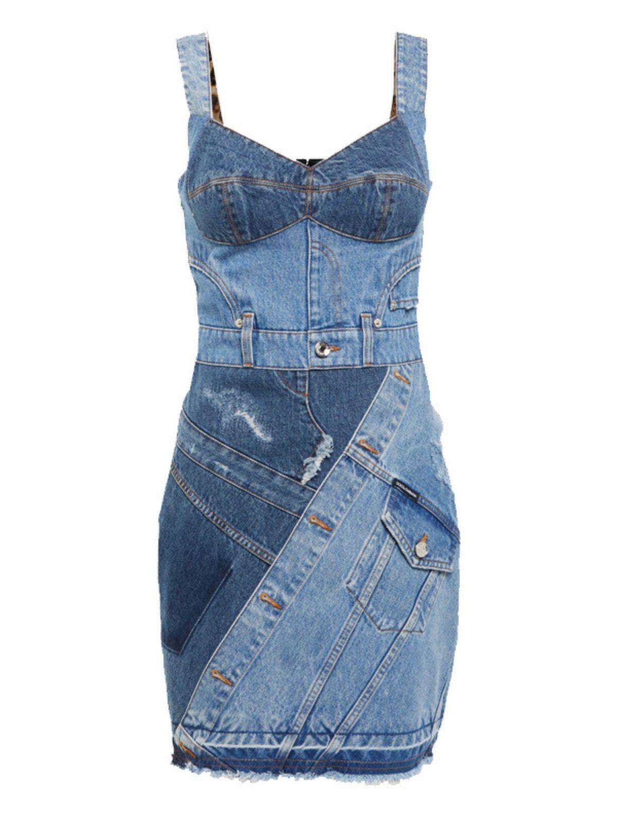 Patchwork Denim Sweetheart Frayed Bodycon Mini Dress 6