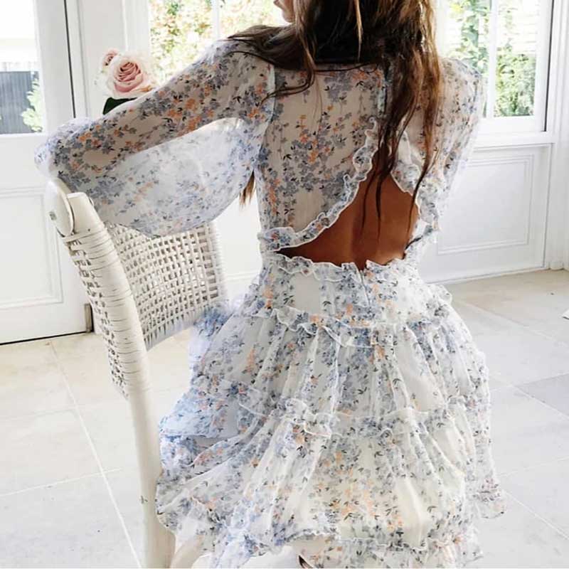 Boho Floral Print Ruffle Dress