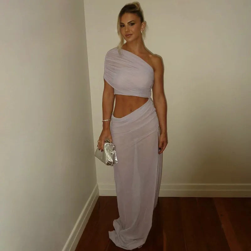 Mesh Backless One - Shoulder Long Dress - View 11