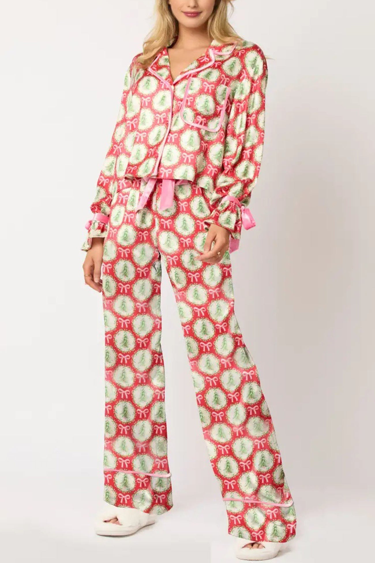 Santa Bow Long Pants Two-piece Loungewear