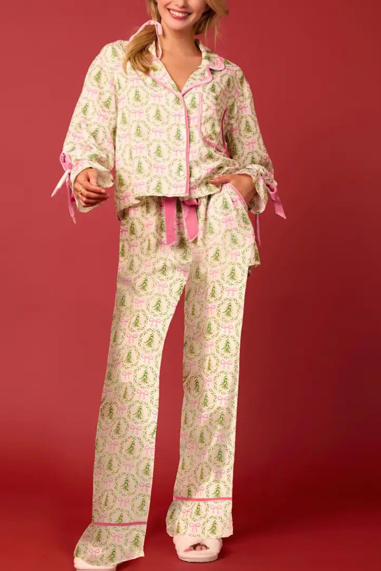 Santa Bow Long Pants Two-piece Loungewear