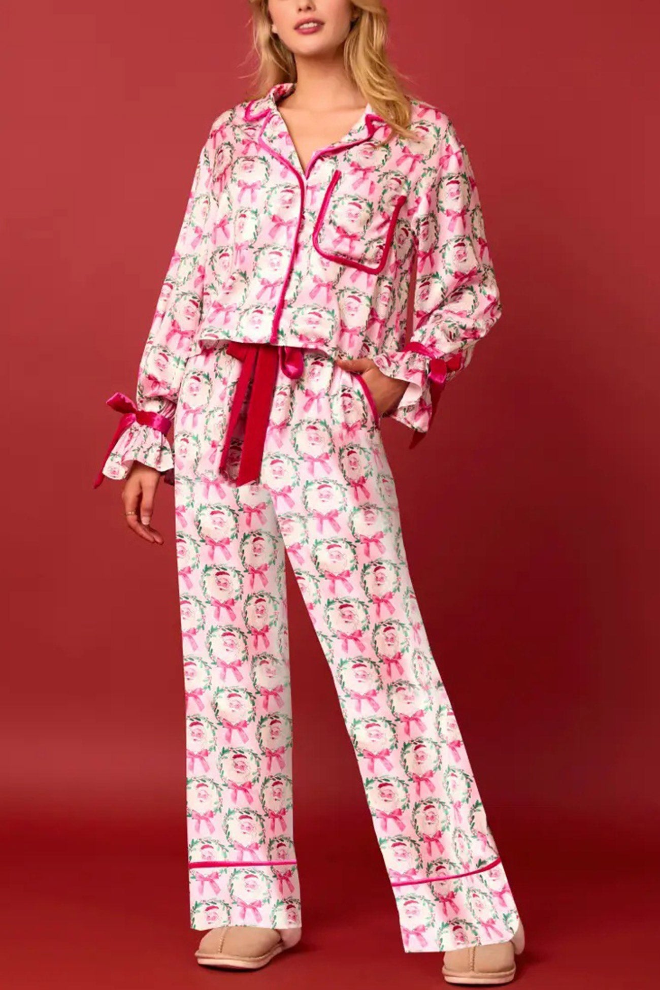 Santa Bow Long Pants Two-piece Loungewear