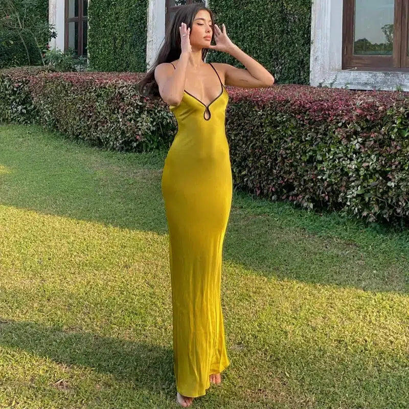Satin Backless Maxi Dress - Fashionpara