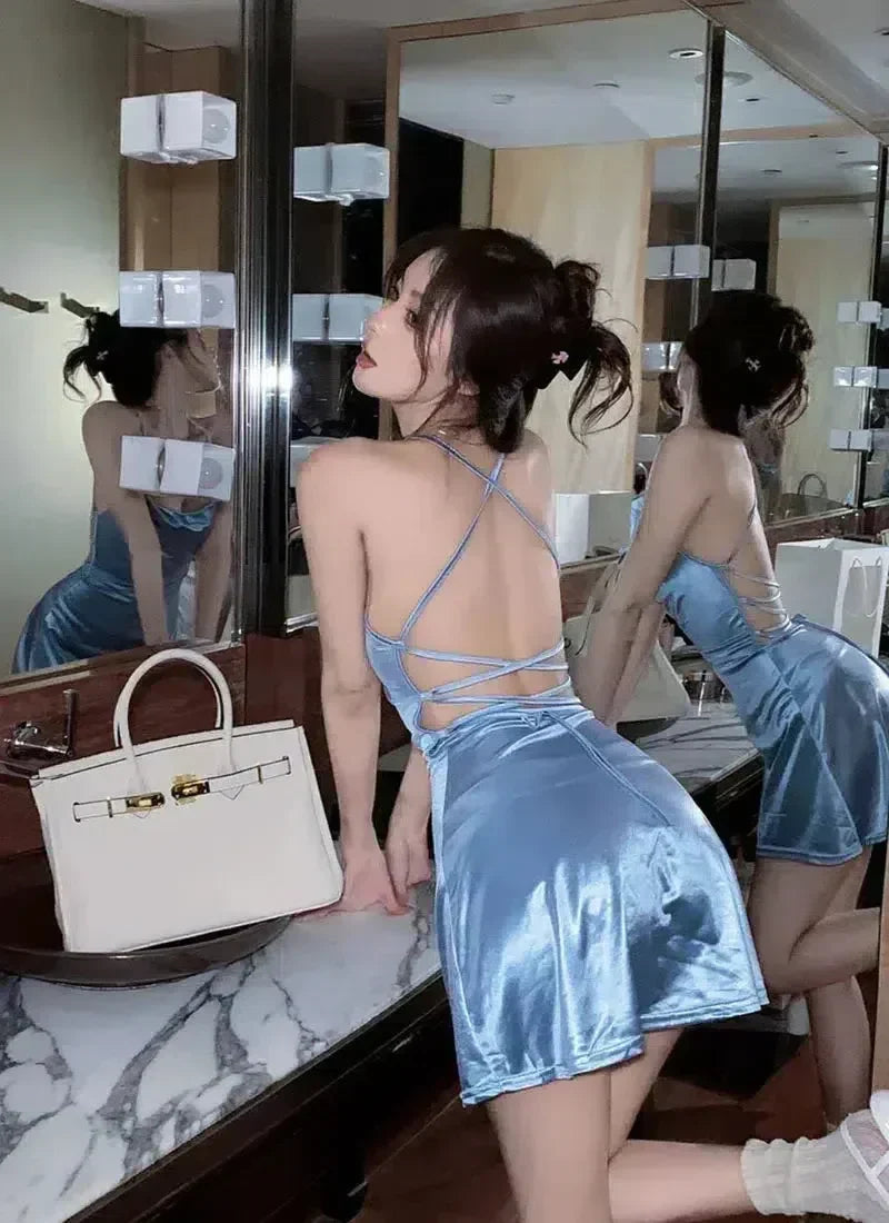 Satin Backless Mini Dress - View 2