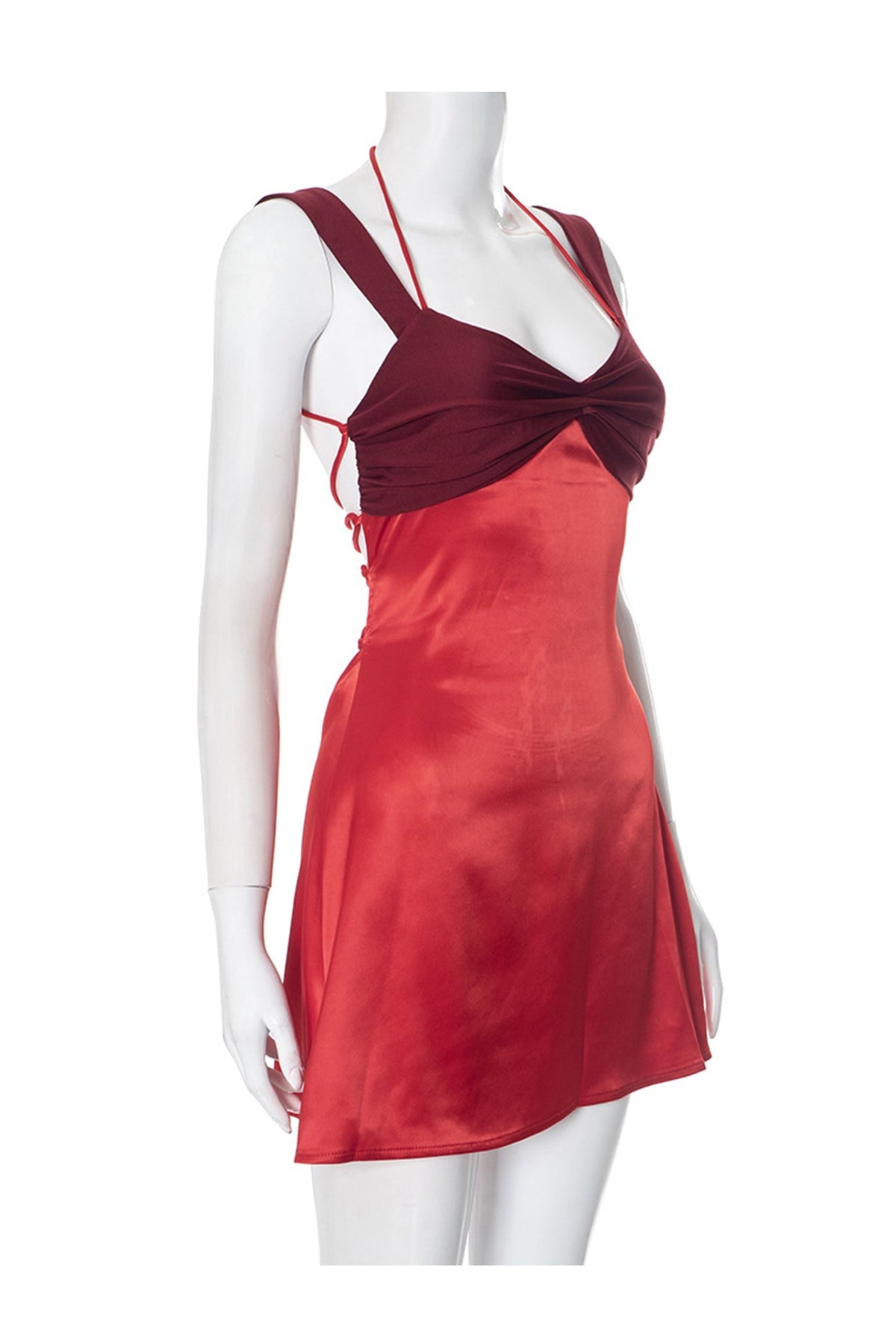 Satin Twisted Bust Dual Strap Lettuce Hem Mini Cami Dress - View 21