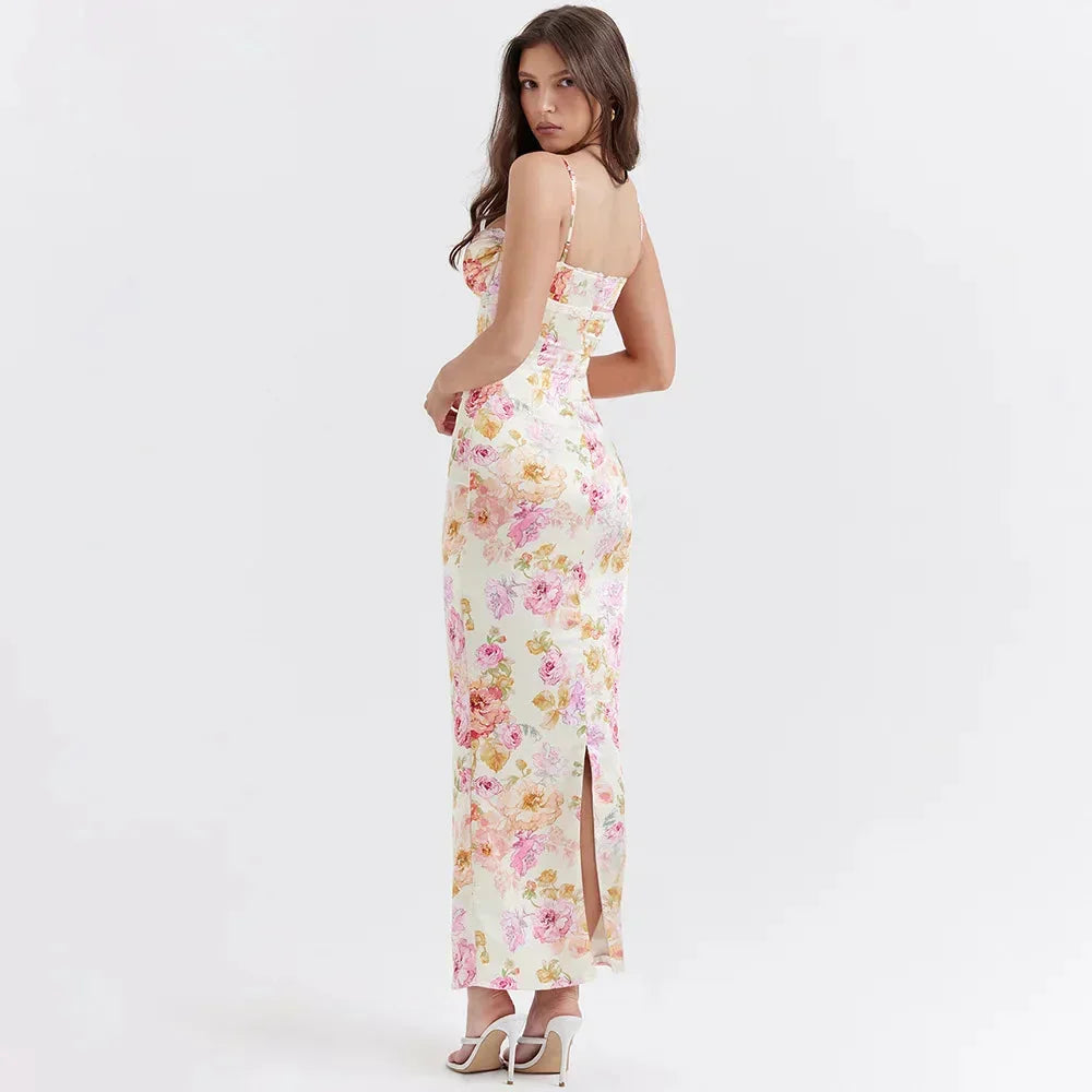 Satin Floral Pencil Maxi Dress - View 2