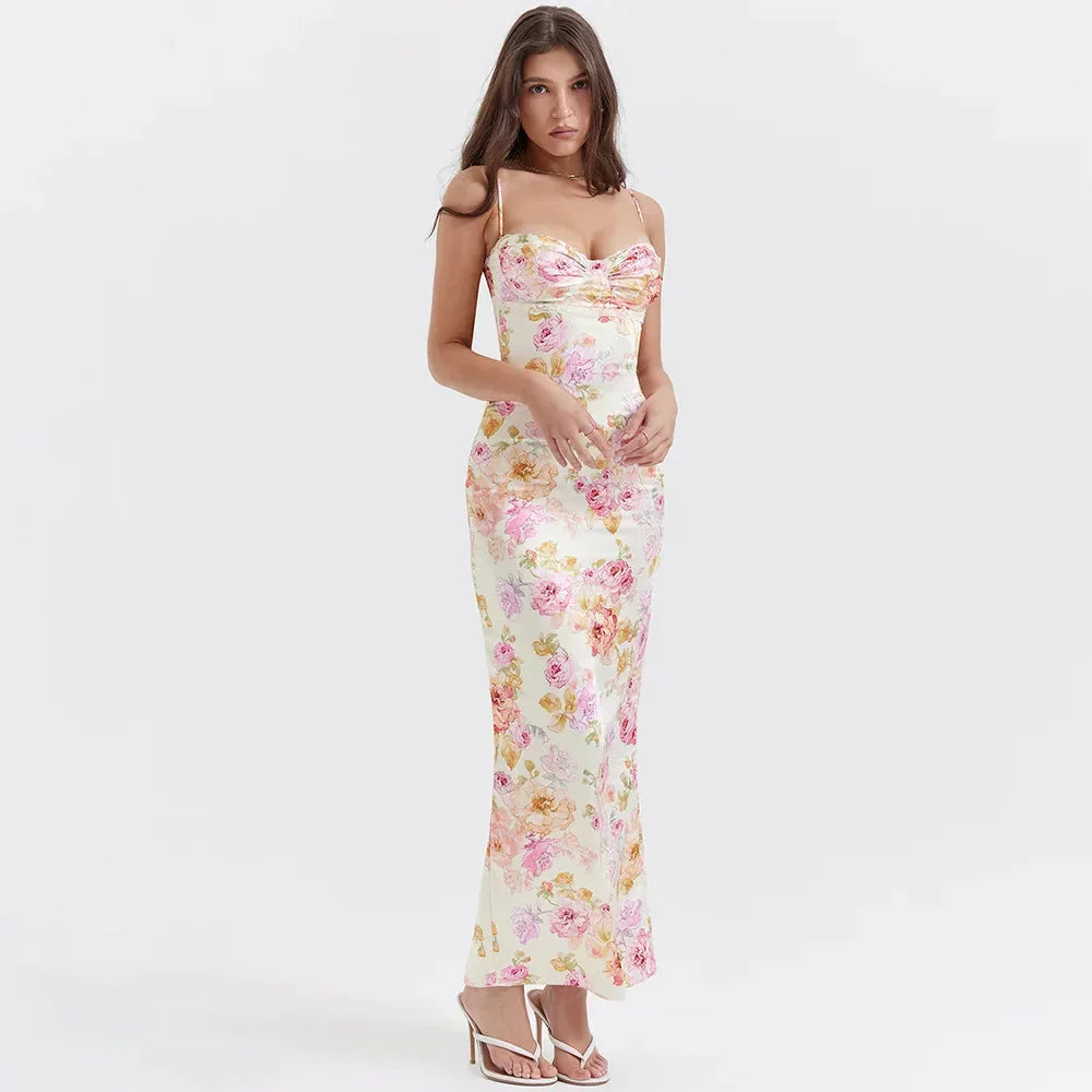 Satin Floral Pencil Maxi Dress - View 3