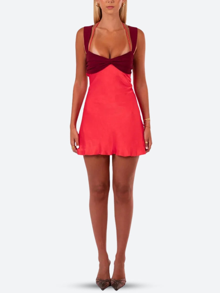 Satin Lace Up Backless Mini Dress - View 7