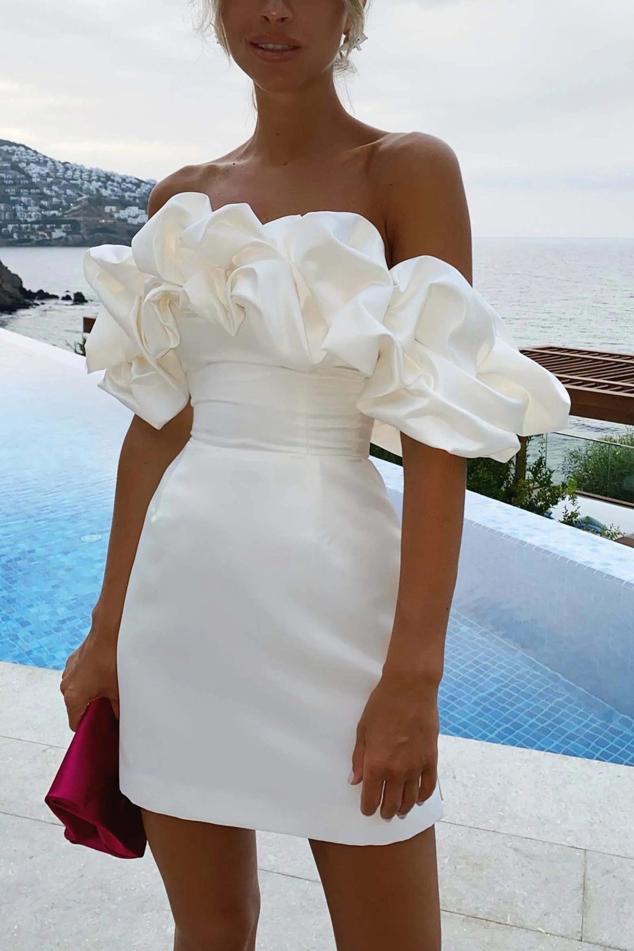 Satin Shirring Strapless Mini Dress