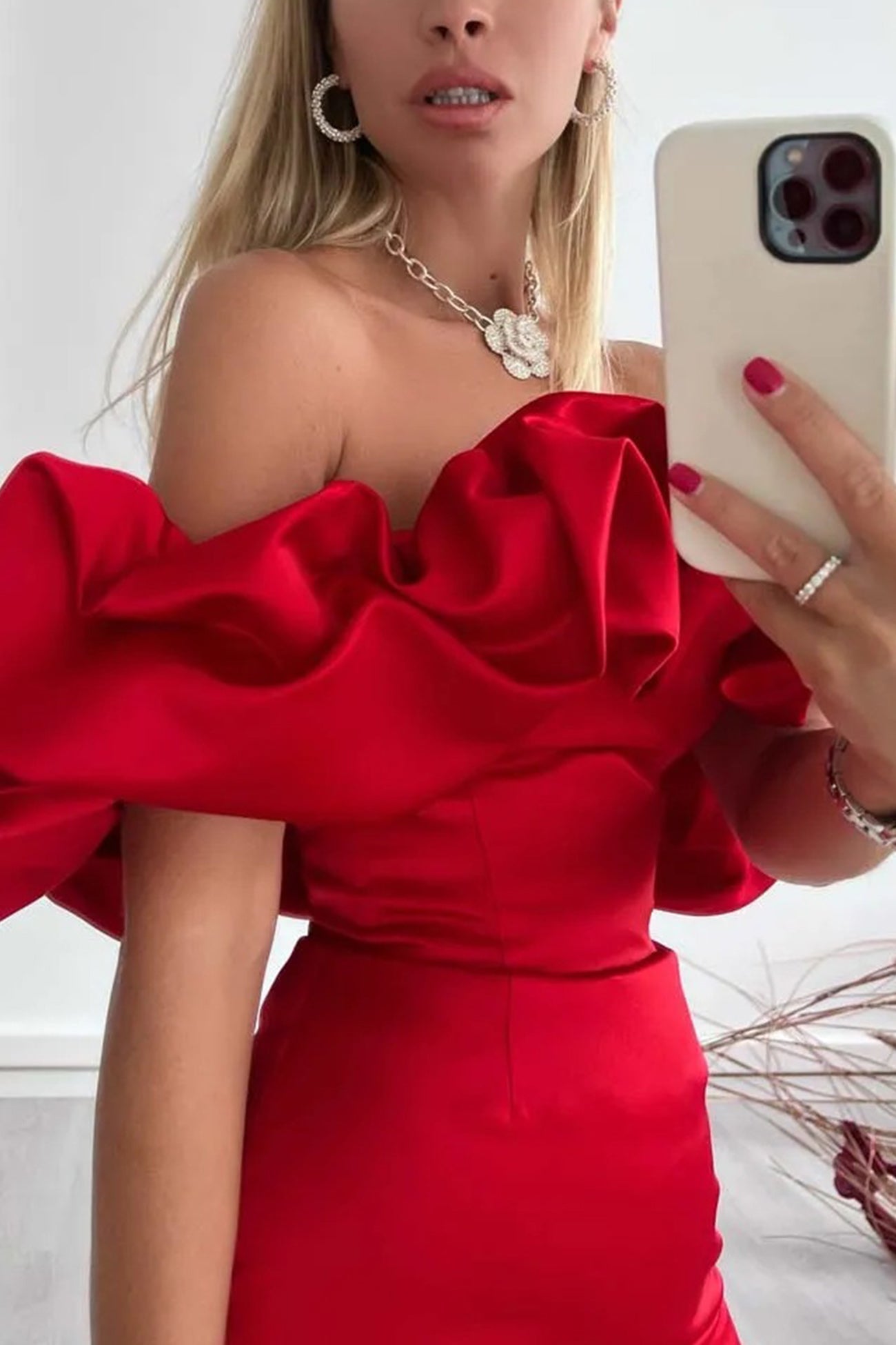 Satin Shirring Strapless Mini Dress