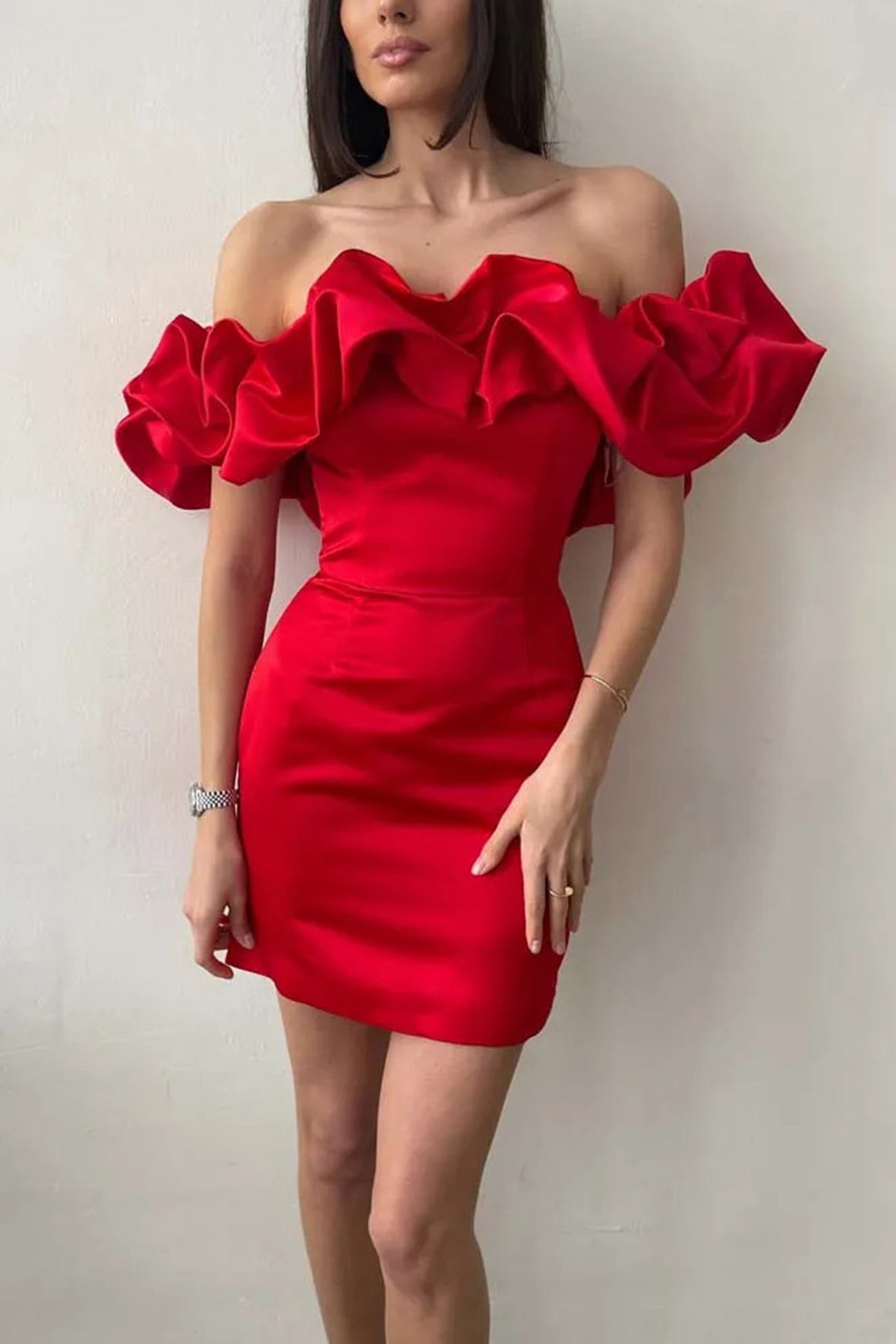 Satin Shirring Strapless Mini Dress