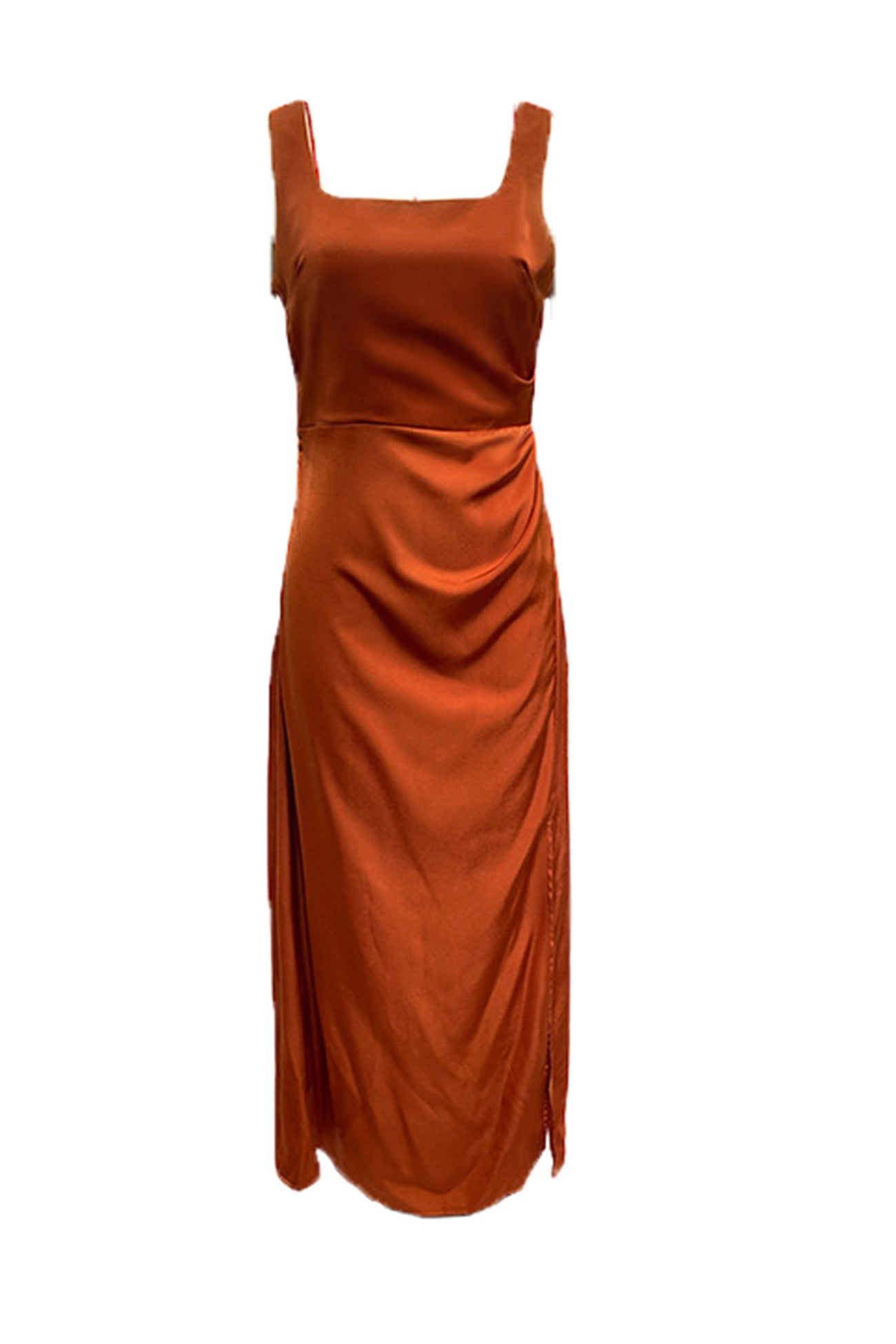 Satin Square Neck Slit Maxi Dress