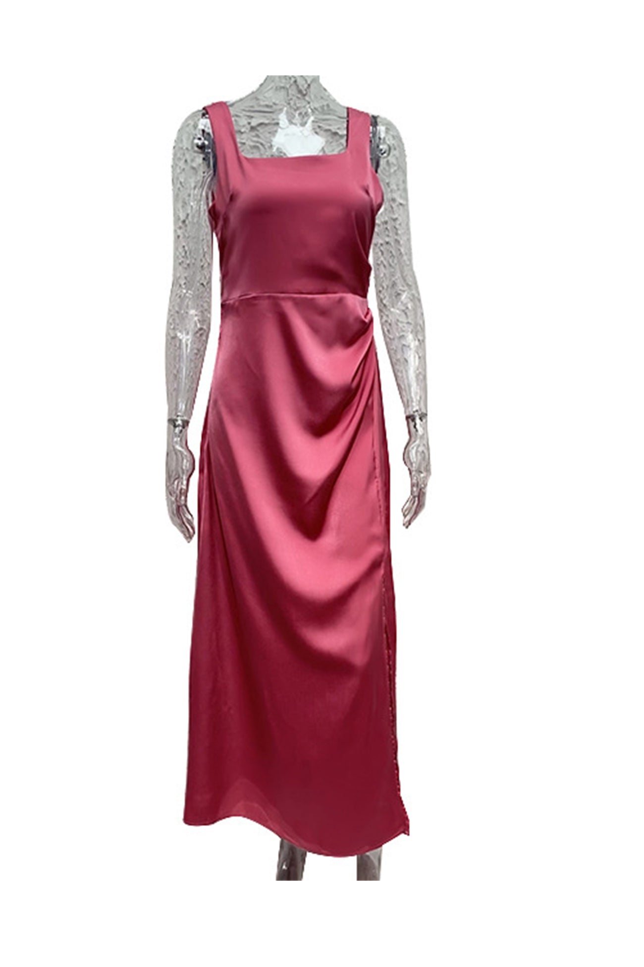 Satin Square Neck Slit Maxi Dress