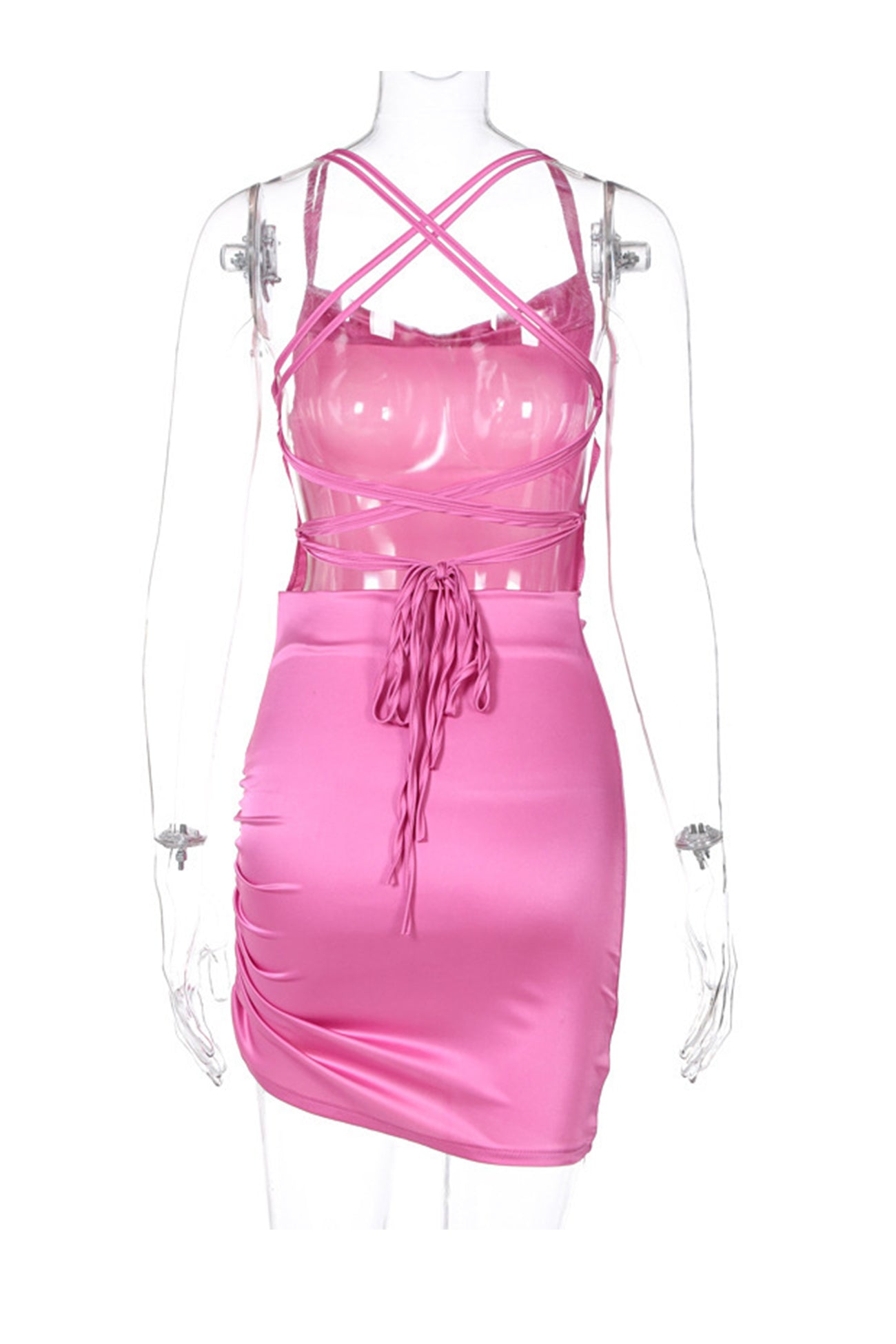 Satin Tie-up Ruched Cami Dress - Fashionpara