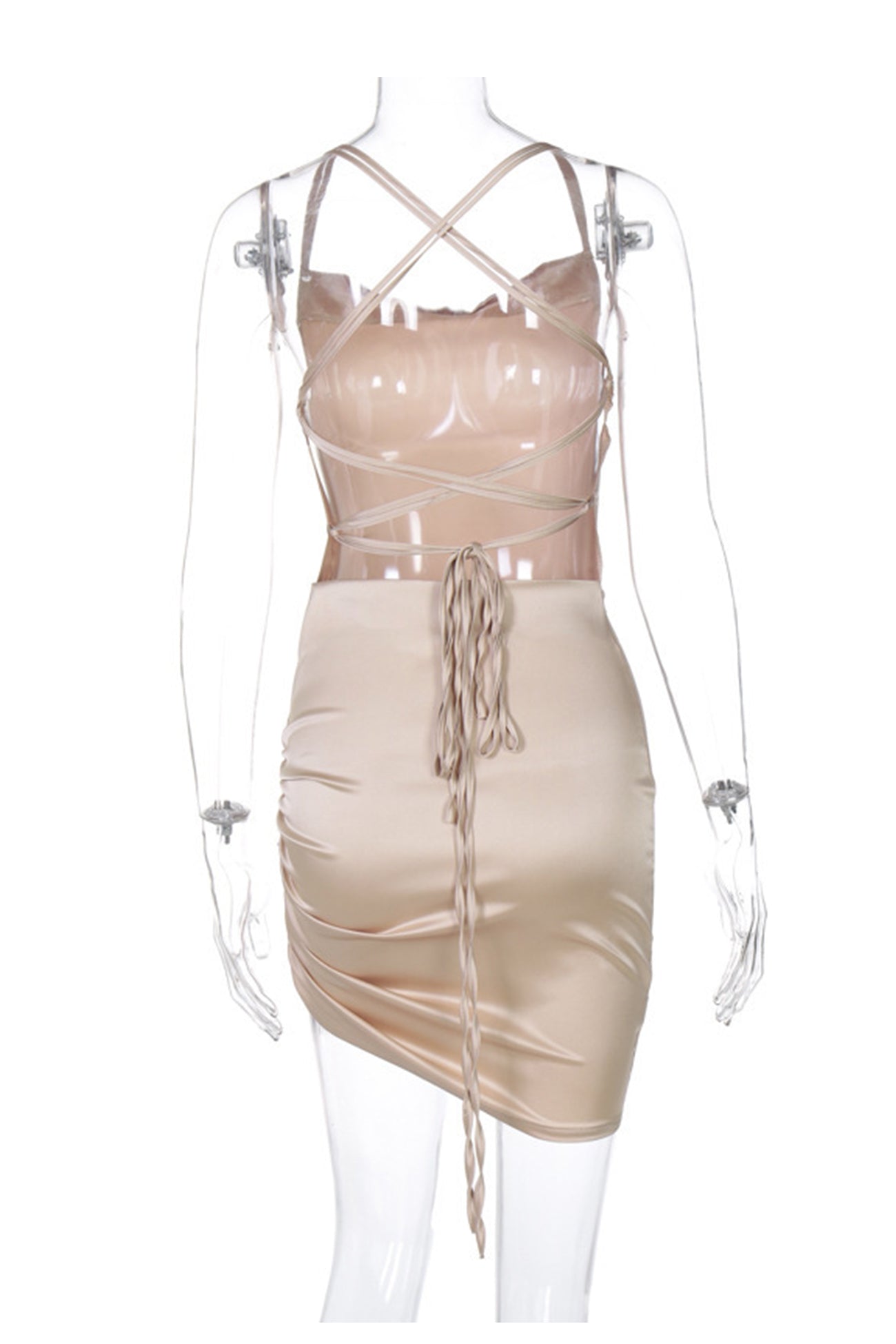 Satin Tie-up Ruched Cami Dress - Fashionpara