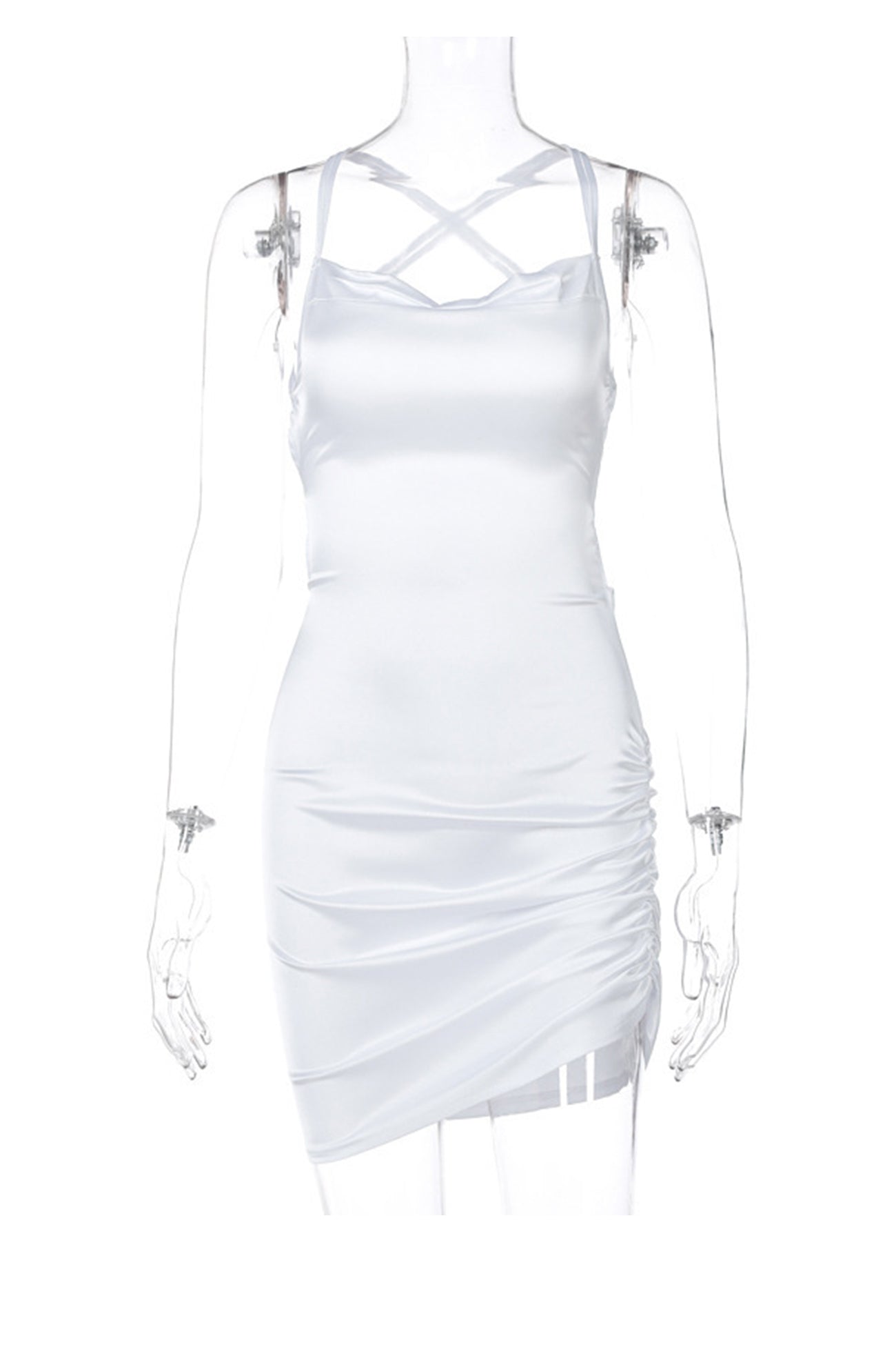 Satin Tie-up Ruched Cami Dress - Fashionpara