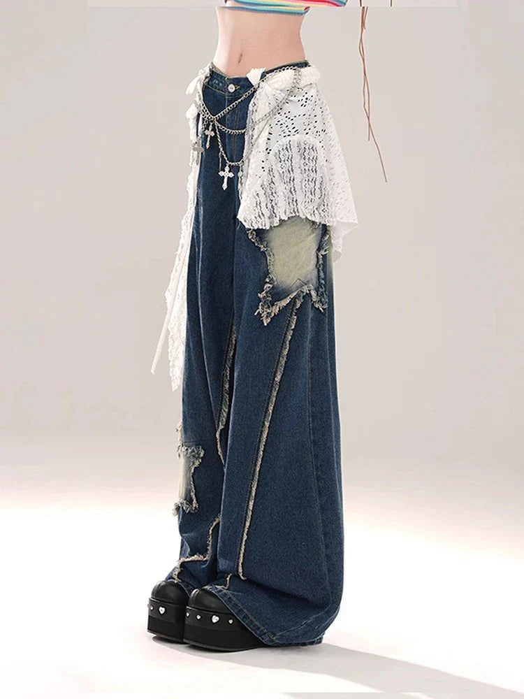 Azure Medieval Loose Celestial Denim Trouser