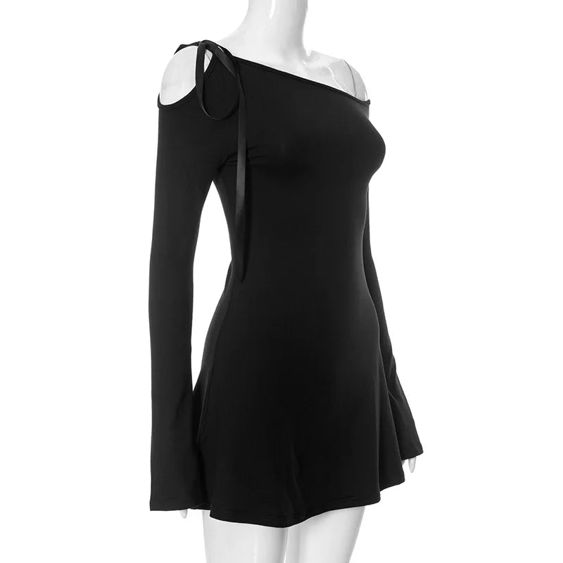 One Shoulder Long Sleeve Side Split Mini Dress 9