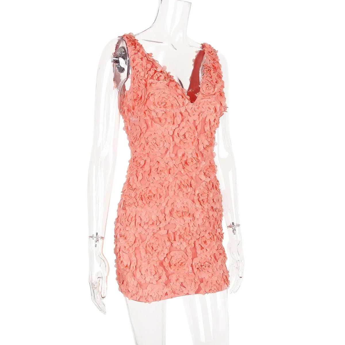 3D Floral Applique V-Neck Bodycon Mini Dress 7