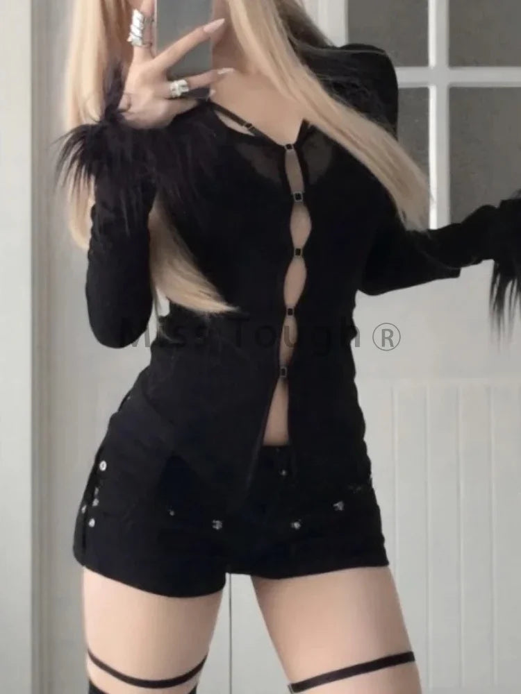 Dirty Gothic Black V-neck Lace Blouse