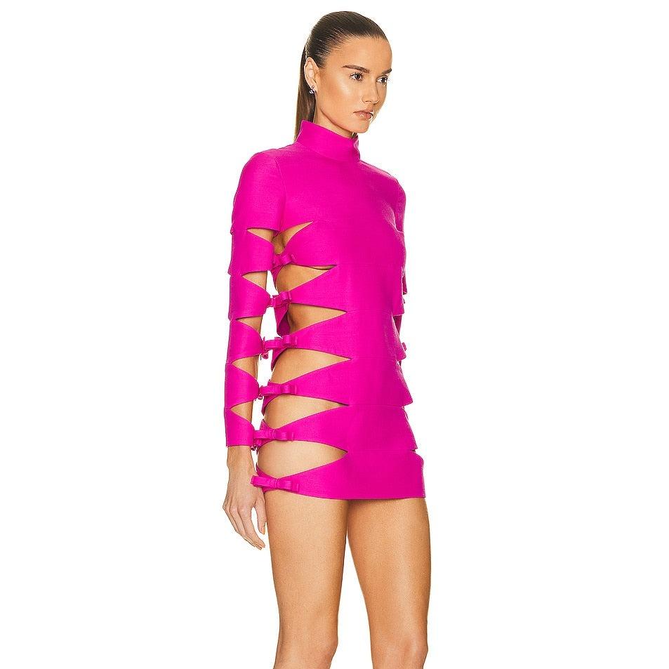 Long Sleeve Turtleneck Side Cut Out Bow Detail Bodycon Mini Dress - View 11