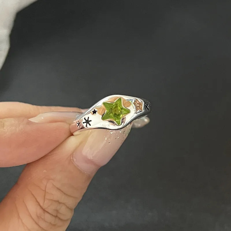 Kpop Dark Geometric Gothic Star Ring