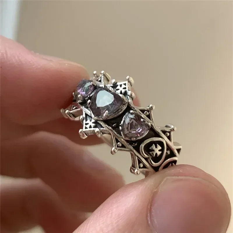 Antique Lolita Gothic Heart Cross Ring
