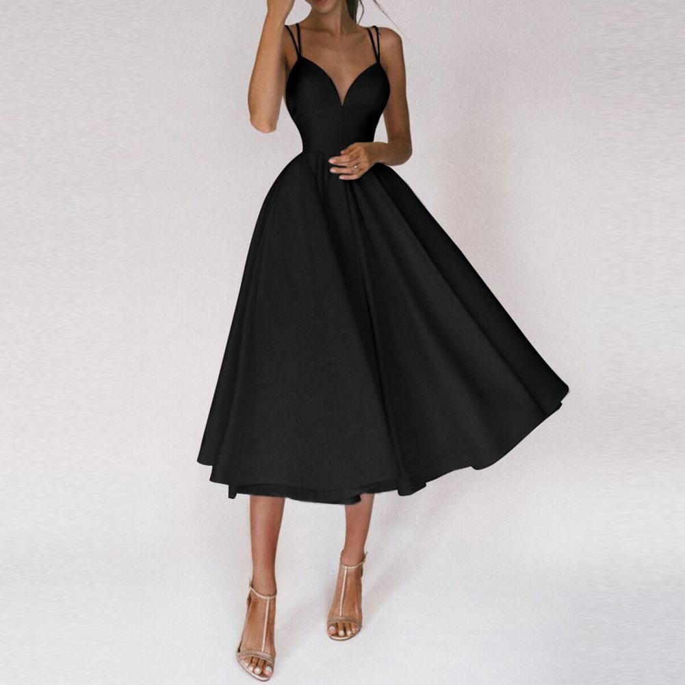 Spaghetti Strap Cross Back Open Back Fit and Flare Midi Cocktail Dress - View 5