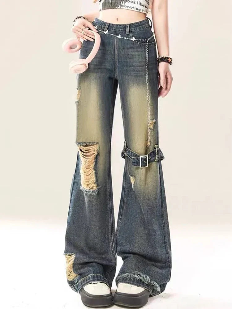 Azure Torn Dark Baggy Harajuku Pant